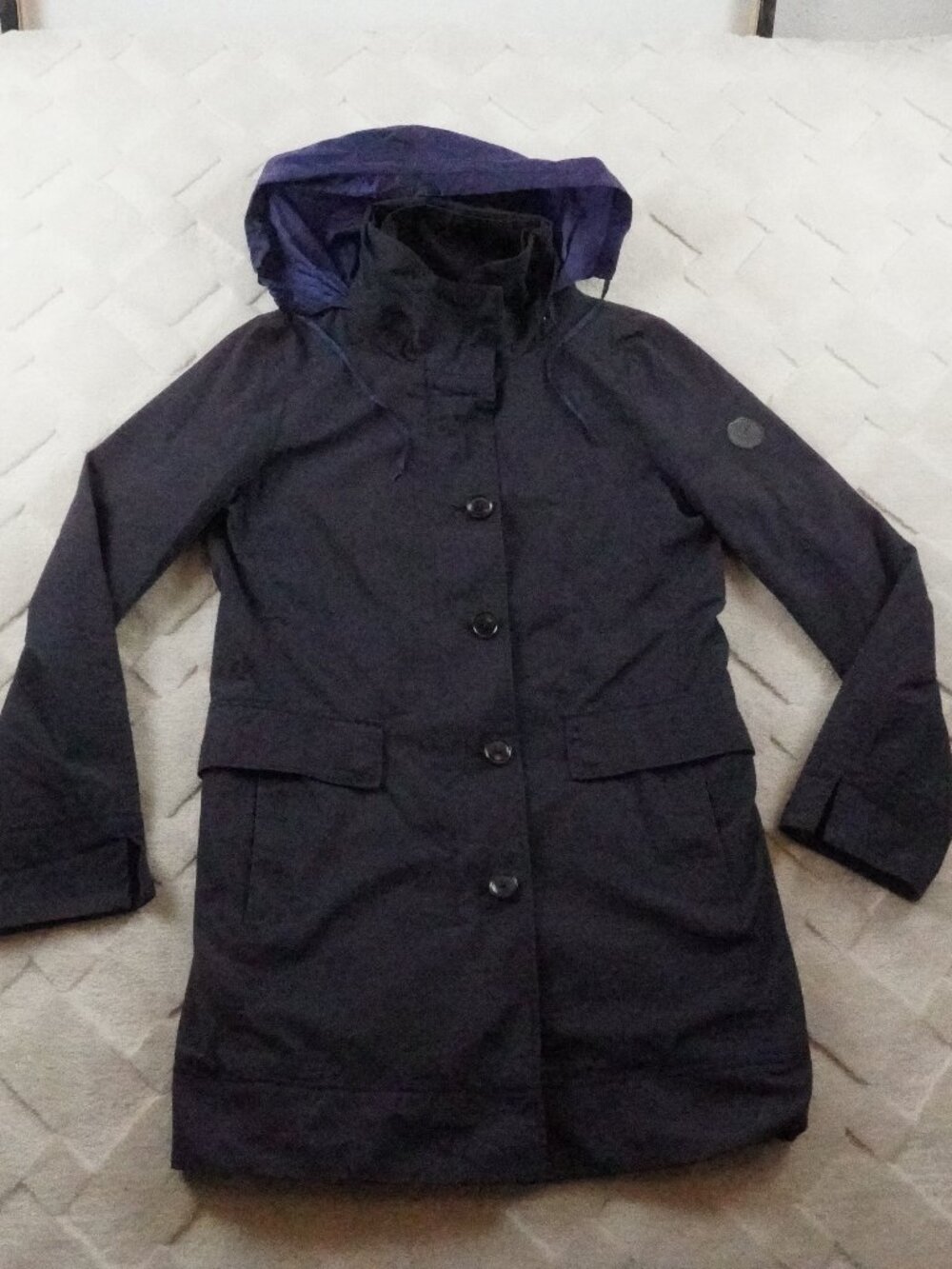 Marc O’Polo Parka Trench Coat Womens Medium Navy Button Up Full Zip Hooded